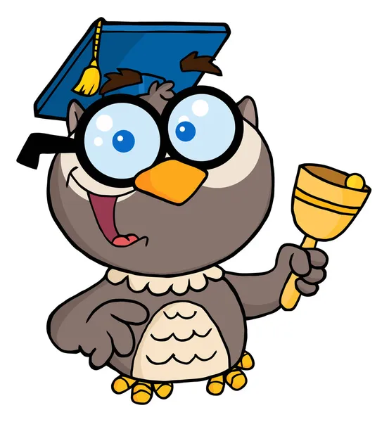 Happy Professor Owl Ringing A Bell — Stock Photo, Image