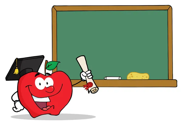 Professor apple en diploma door schoolbord — Stockfoto