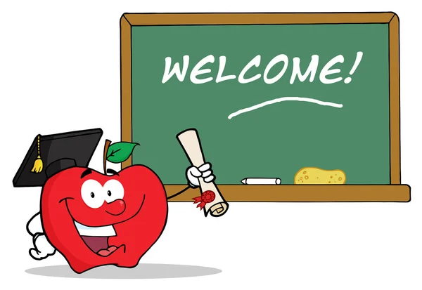 Professor Apple And Diploma By Welcome Chalkboard — Stock Photo, Image