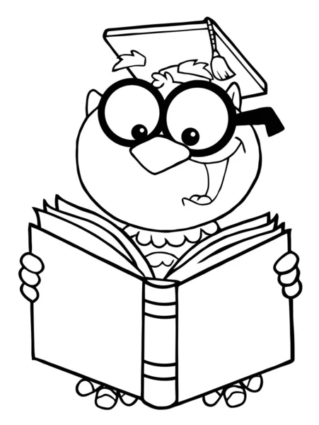 Outlined Professor Owl Reading — Stock Photo, Image