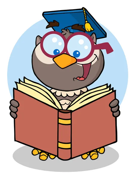 Profesor sova čtení knihy — Stock fotografie