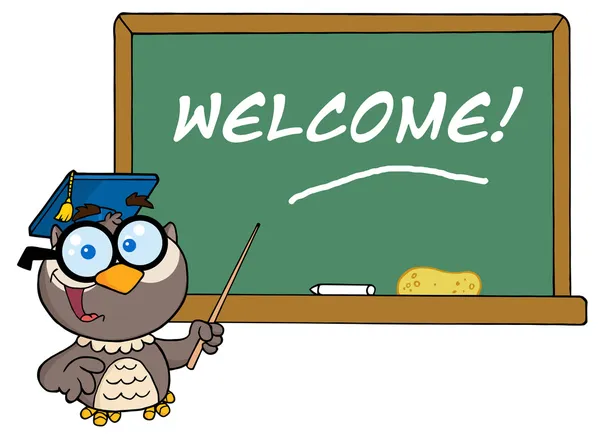 stock image Owl And Welcome Chalk Board