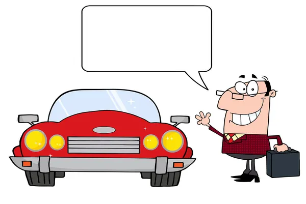 Talar affärsman och cabriolet bil — Stockfoto