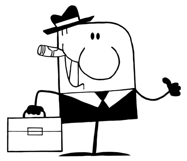 Black And White Thumbs Up Smoking Businessman — Stock Photo, Image