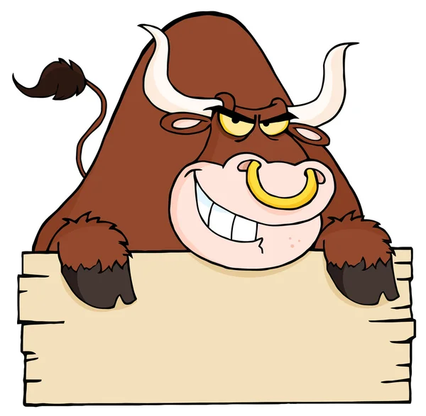 Tough Bull And Blank Sign — Stock Photo, Image