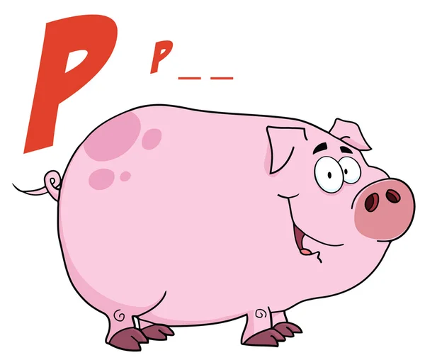 P est pour cochon sur un cochon — Photo