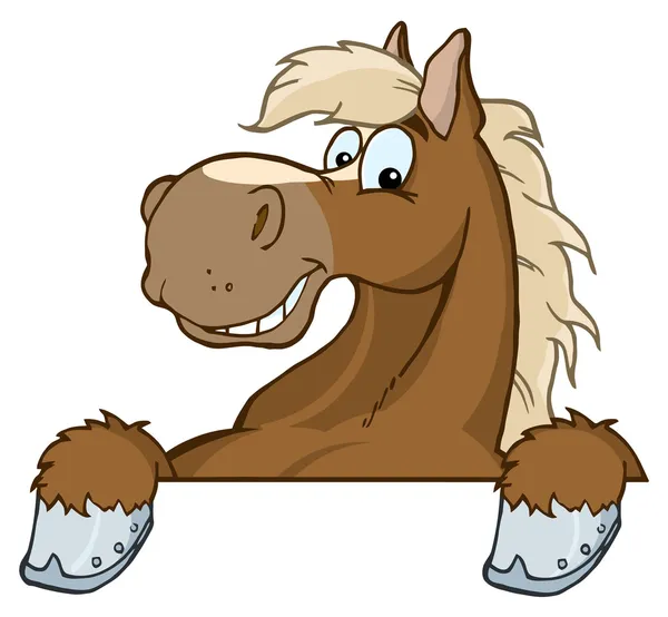 Brązowy koń na znak — Zdjęcie stockowe