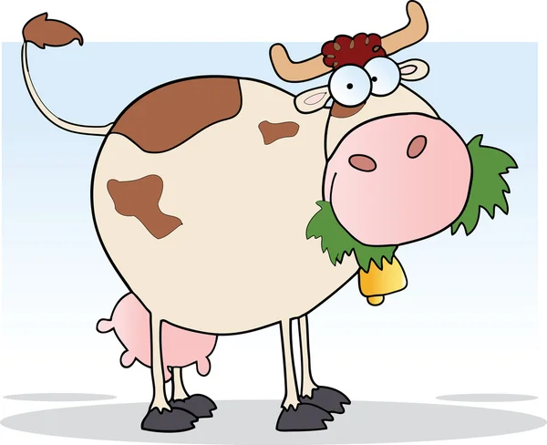 Granja vaca dibujos animados carácter masticar en una hierba —  Fotos de Stock