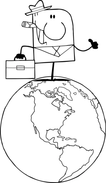 Outlined Businessman On A World Globe — Stock Photo, Image