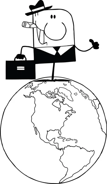 Uomo d'affari in bianco e nero su un globo mondiale — Foto Stock