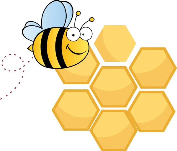 Happy bee over honing kammen — Stockfoto
