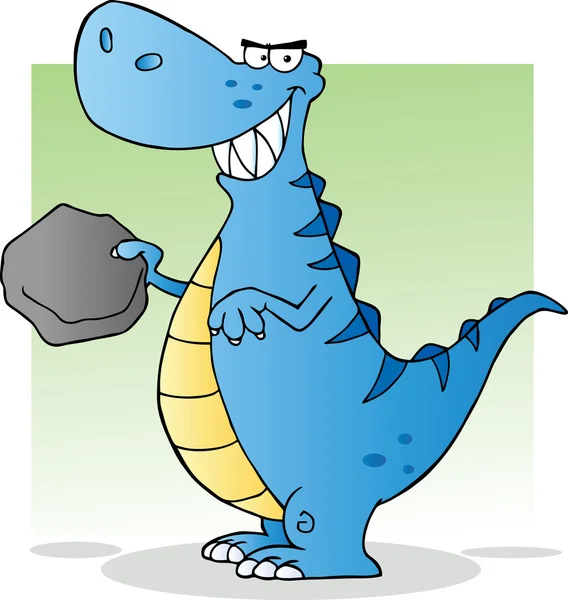 Niebieski t rex trzyma głaz — Zdjęcie stockowe