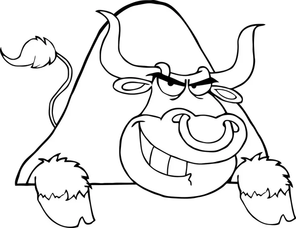Tough Outlined Bull Grinning Over A Blank Sign — Stock Photo, Image