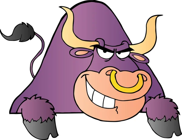 Пурпурный бык над вывеской — стоковое фото