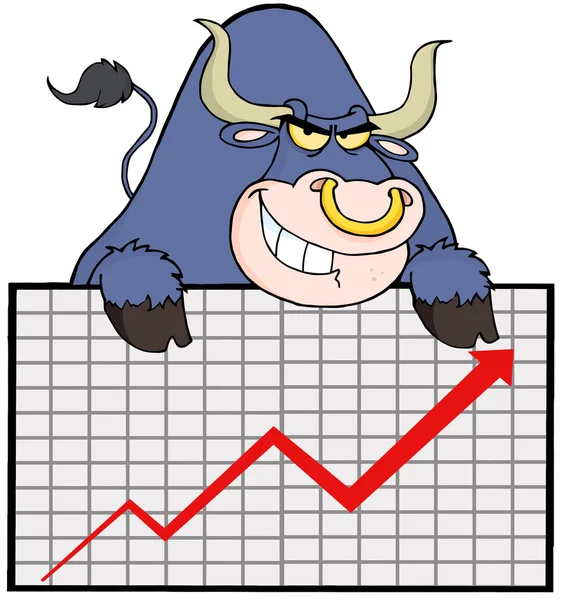 Modré býk s obchodní graf — Stock fotografie