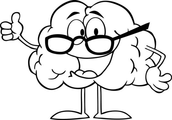 Outlined Brain Cartoon Character Giving The Thumbs Up — Stock Photo, Image