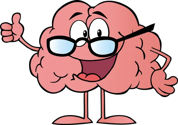 Cerebro de dibujos animados personaje ceder los pulgares hacia arriba — Foto de Stock