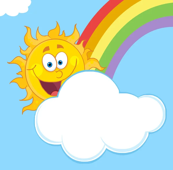Happy Sun With A Cloud And Rainbow In A Blue Sky — Stock Photo, Image