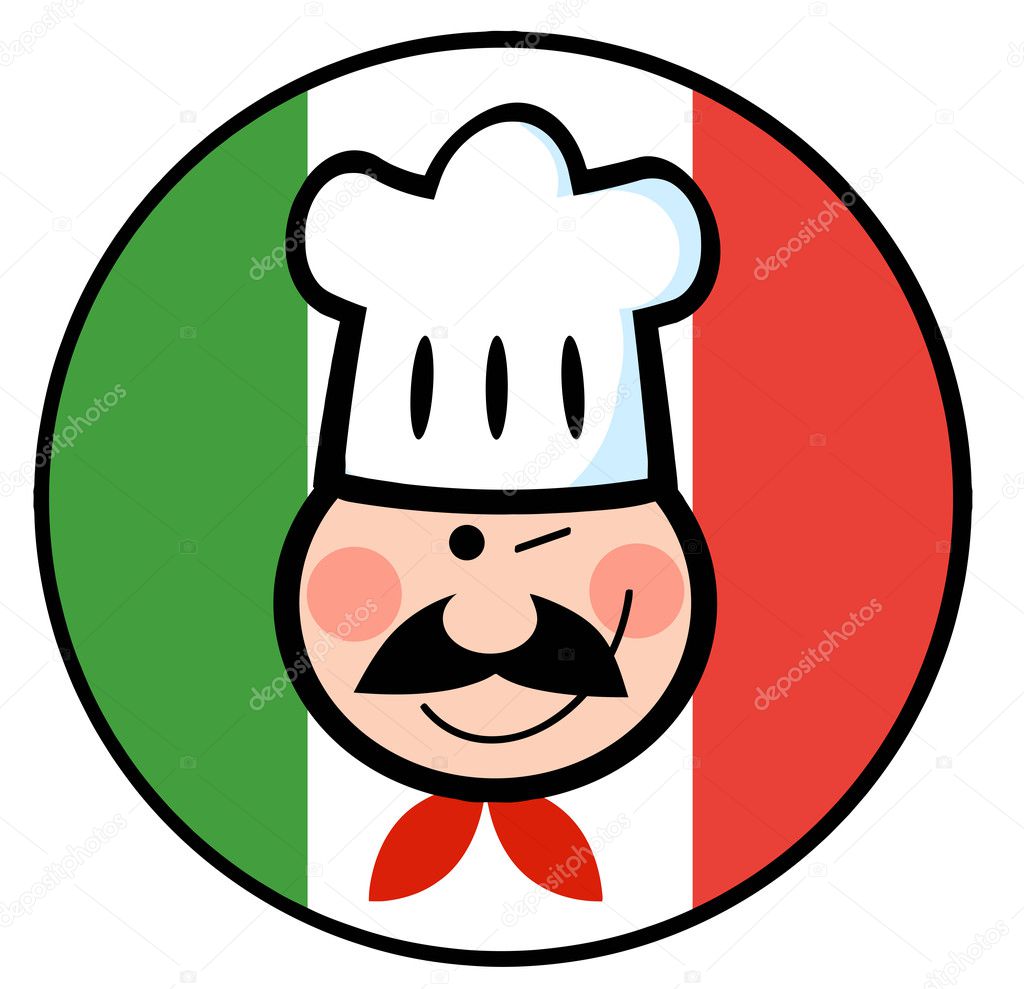 Chef Face Over An Italian Flag Circle — Stock Photo © HitToon #7275897