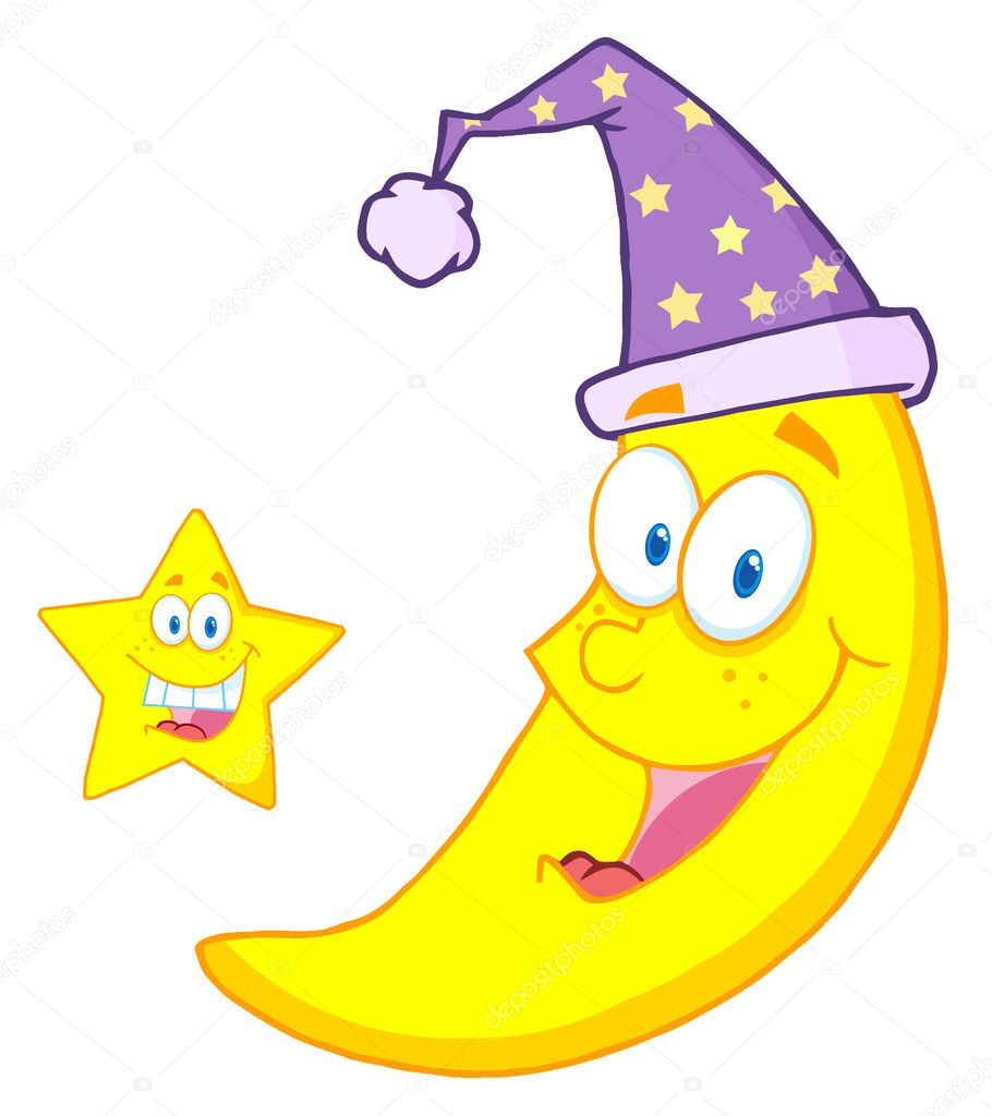 Happy Star And Moon Mascot Cartoon Characters
