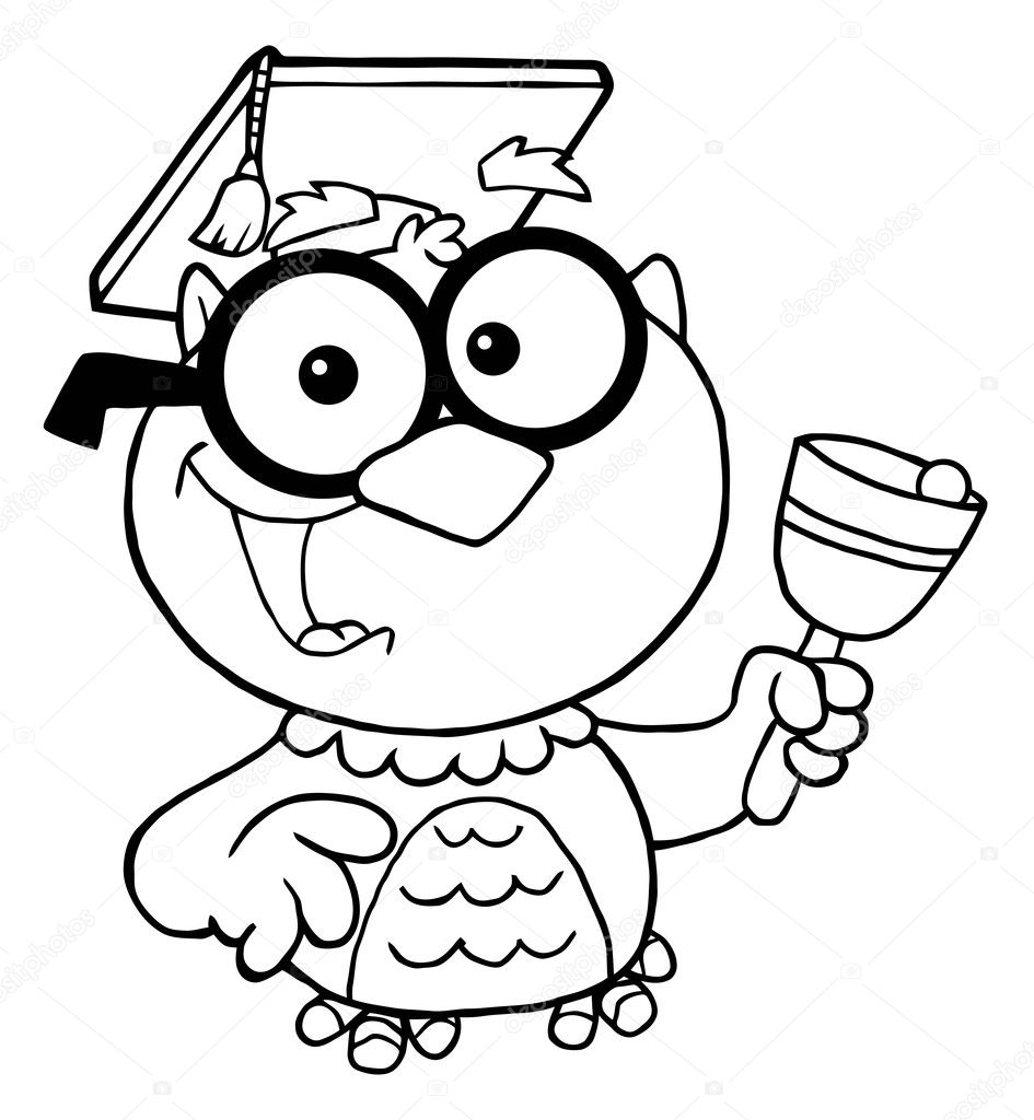 Outlined Professor Owl Ringing A Bell