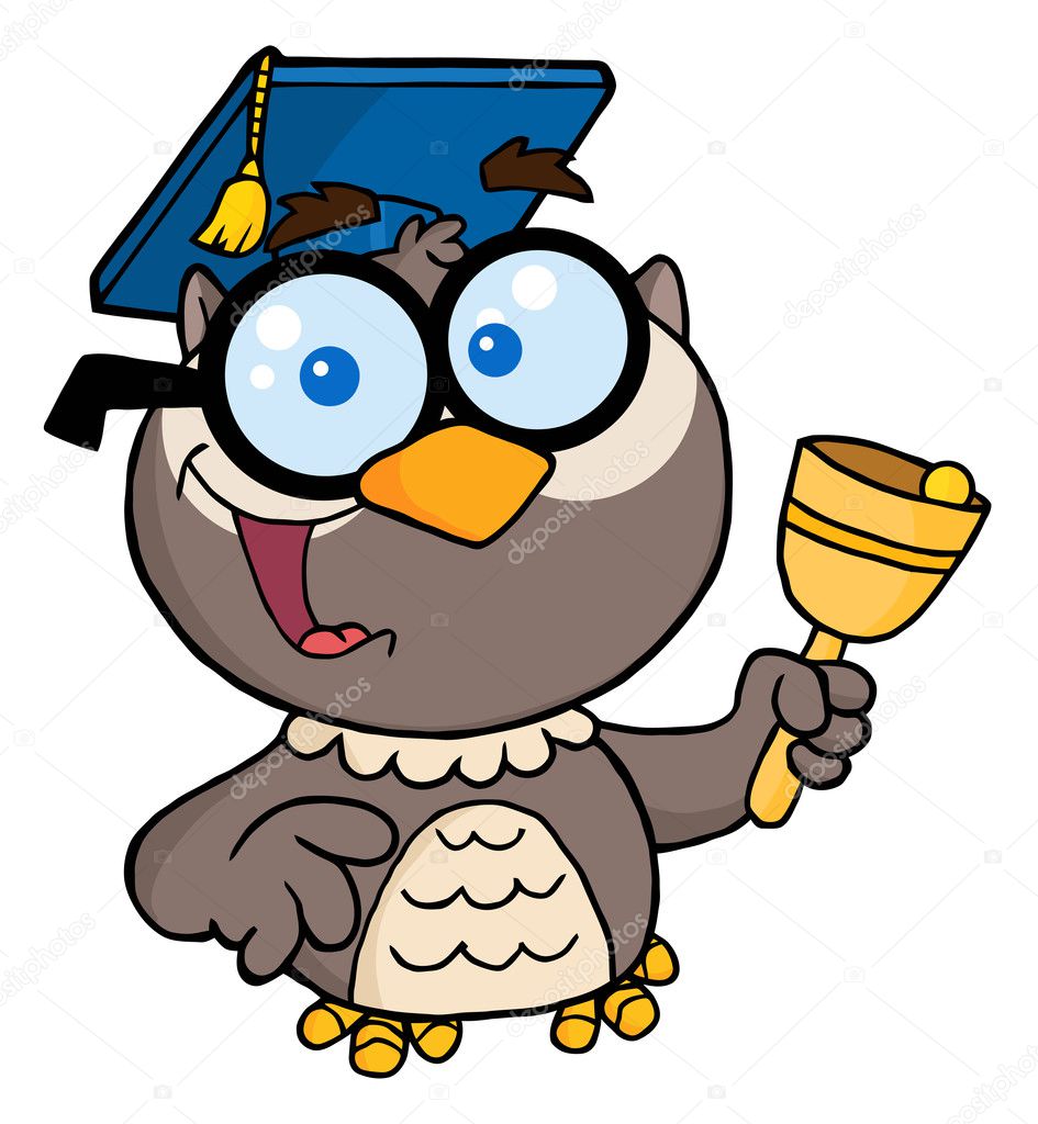 Happy Professor Owl Ringing A Bell