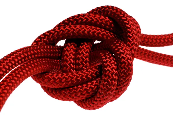 Apocryphal knot on double red rope — Stock Photo, Image