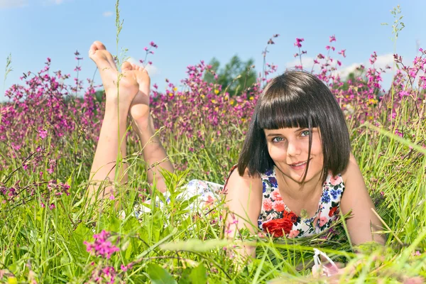 초원에 사는 소녀. — 스톡 사진