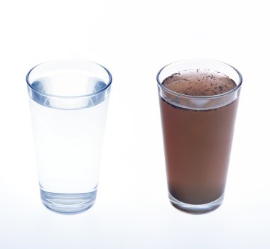 Clean and dirty water in drinking glass - concept clipart