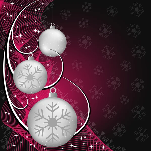 Boules de Noël argent sur rouge et noir — Image vectorielle