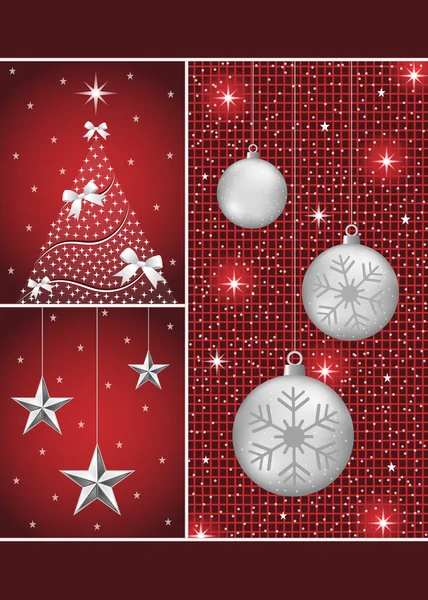 Рождественские балы, елка и звезды — стоковый вектор