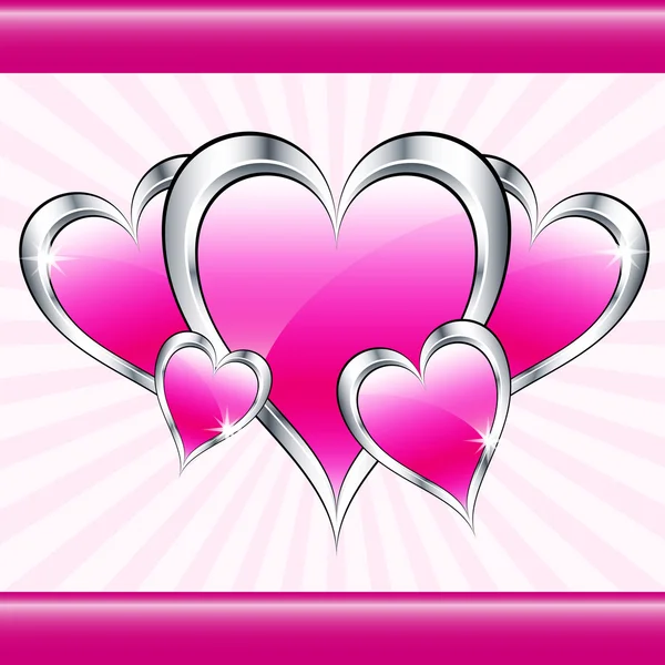 Corações de amor rosa e starburst — Vetor de Stock