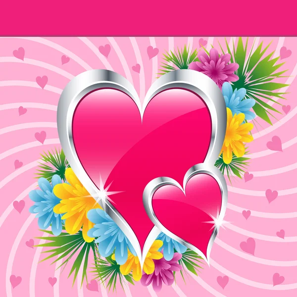 Pembe Aşk Kalpler ve çiçekler — Stok Vektör