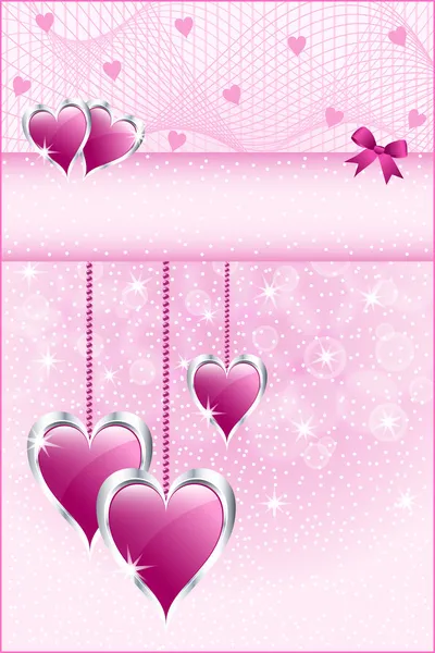 Corações de amor rosa e arco — Vetor de Stock