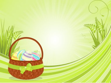 Easter basket and spring floral background clipart