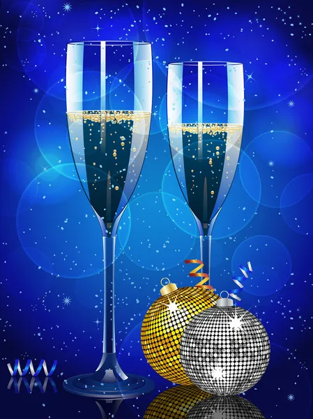 Champagne et boules de Noël — Image vectorielle