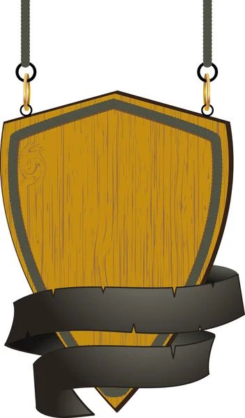 Signe de bouclier en bois avec détail de corde — Image vectorielle