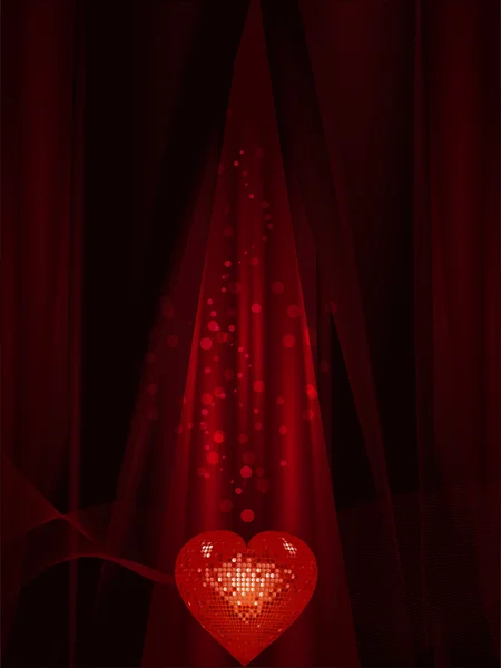 Corazón rojo de San Valentín y fondo de seda — Archivo Imágenes Vectoriales