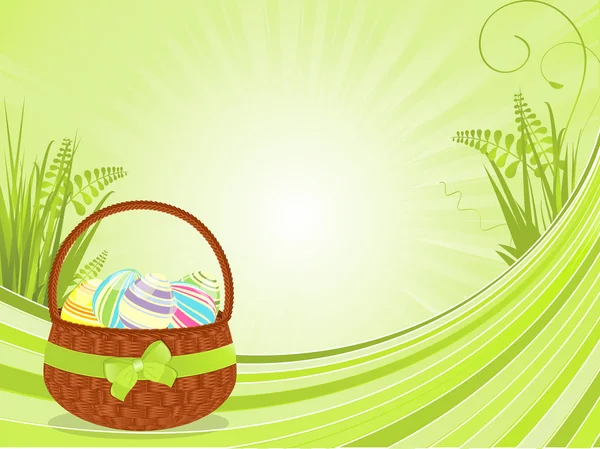 Easter basket and spring floral background — Stock Vector