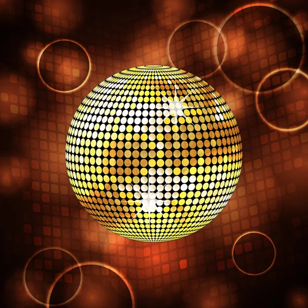 Boule de disco en or mousseux et fusées éclairantes — Image vectorielle