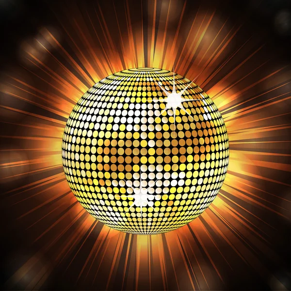 Bola de discoteca brillante y explosión de luz — Vector de stock