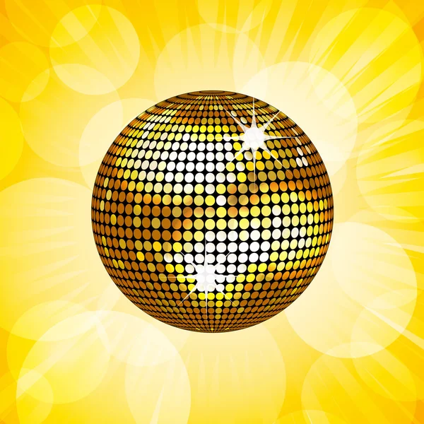 Gold disco ball and lens flare background — Stock Vector