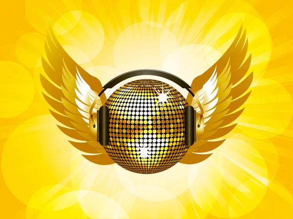 Zlatá disco koule a křídla — Stockový vektor