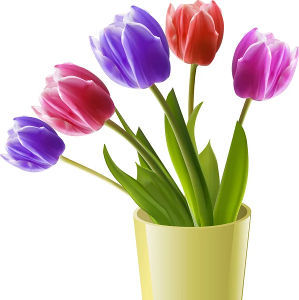 Tulipes dans un vase jaune — Image vectorielle