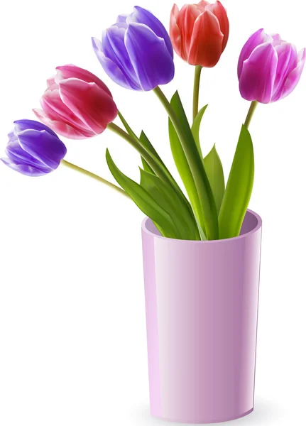 Tulips in a pink vase — Stock Vector