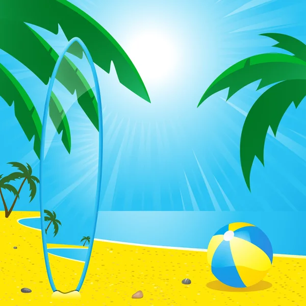 Yaz plaj ve sörf tahtası — Stok Vektör