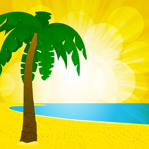 Palm tree beach och glödande bakgrund — Stock vektor