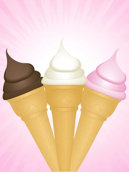 Ice cream cones on a pink background — Stock Vector