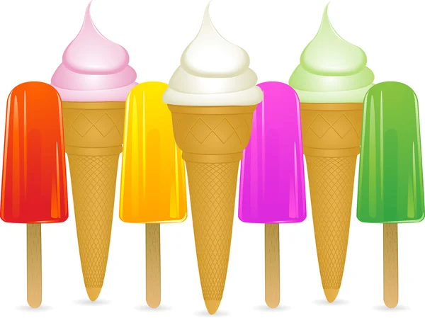 Cônes de crème glacée et sucettes glacées — Image vectorielle