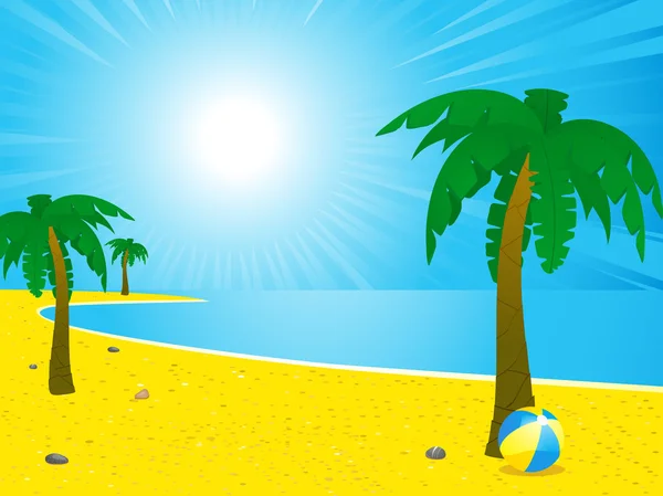 Yaz plaj ve palmiye ağaçları manzara — Stok Vektör